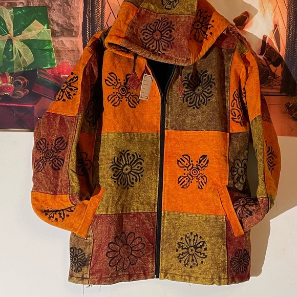 Unisex fleece patchwork jacket with hoodie - Picture 3 of 6